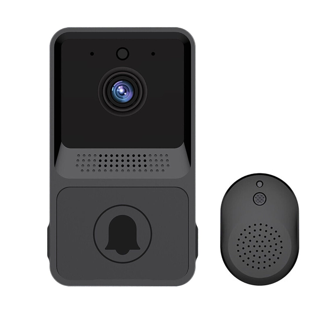 No-drill smart video doorbell mounted on an apartment door