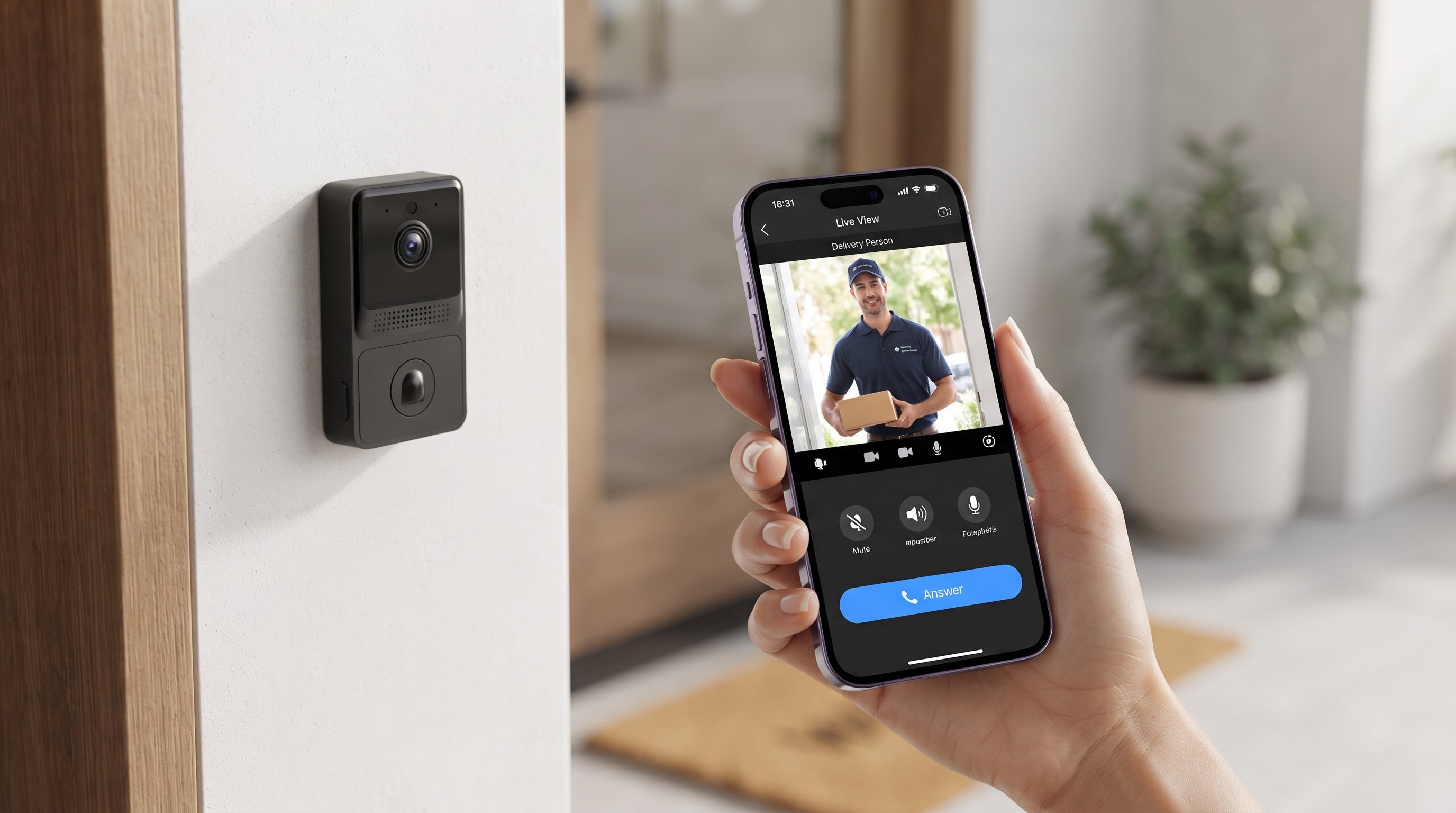 No-Drill Smart Video Doorbell - WiFi, HD Camera & Two-Way Audio